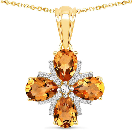 Yellow Gold Plated Sterling Silver Madeira Citrine & White Topaz Pendant Necklace