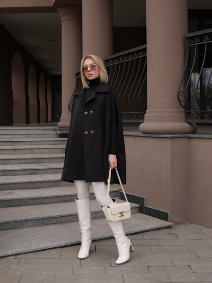 Paris Cashmere Bland Cape Coat in Black