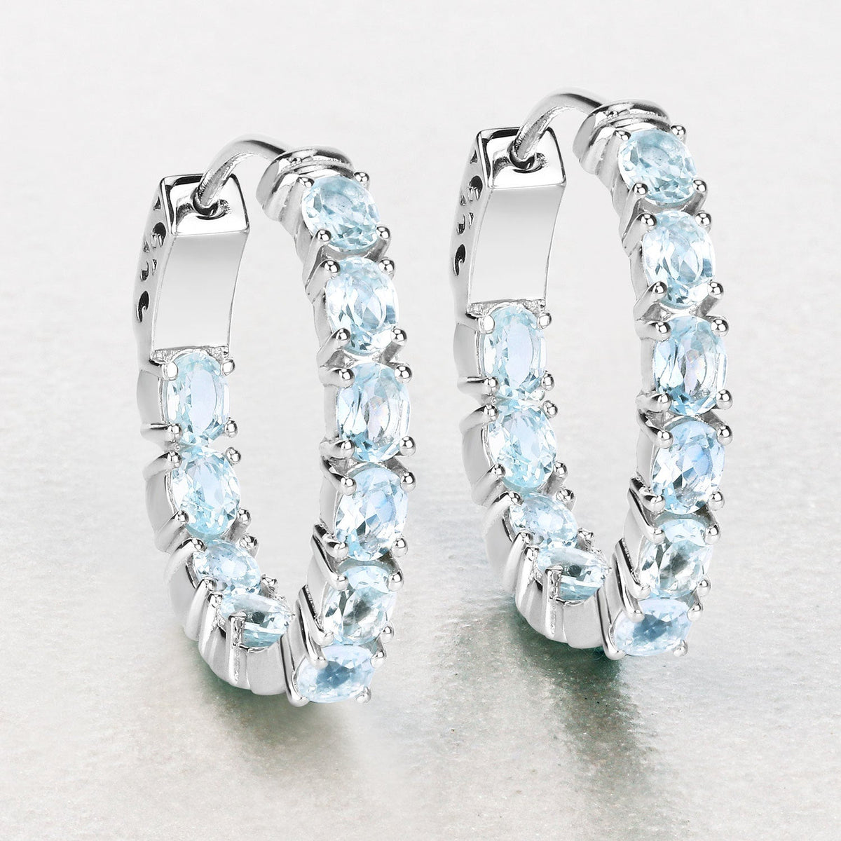 Sterling Silver Blue Topaz Hoop Earrings