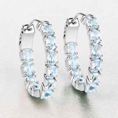 Sterling Silver Blue Topaz Hoop Earrings