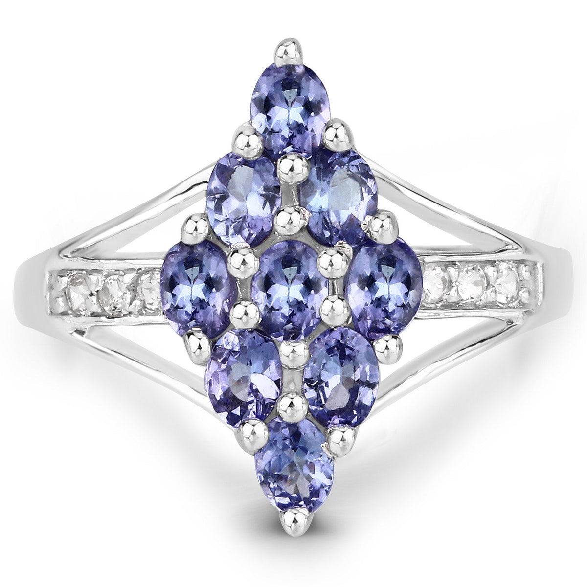 Sterling Silver Tanzanite and White Topaz Cluster Ring