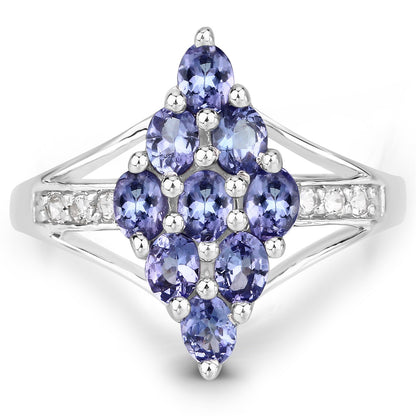 Sterling Silver Tanzanite and White Topaz Cluster Ring