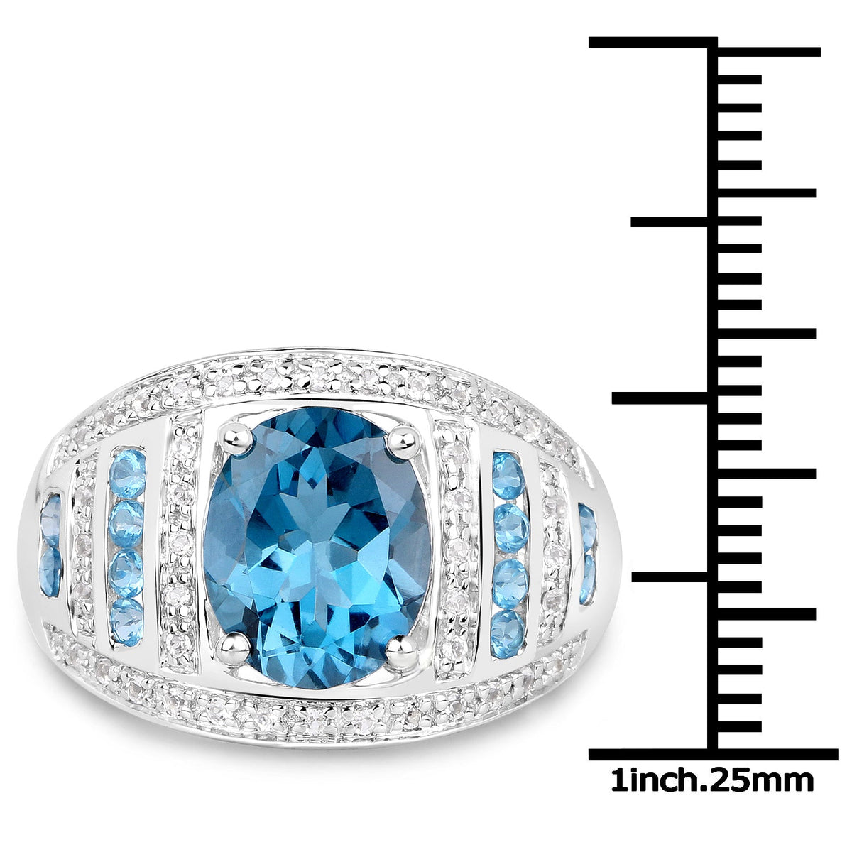 Sterling Silver London Blue Topaz and White Topaz Cocktail Ring