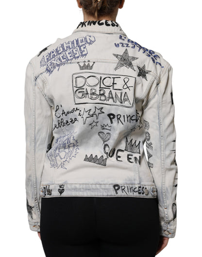 Dolce & Gabbana Light Blue Graffiti Button Down Denim Jacket