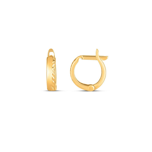 Yellow Gold Textured Huggie Hoop Earrings