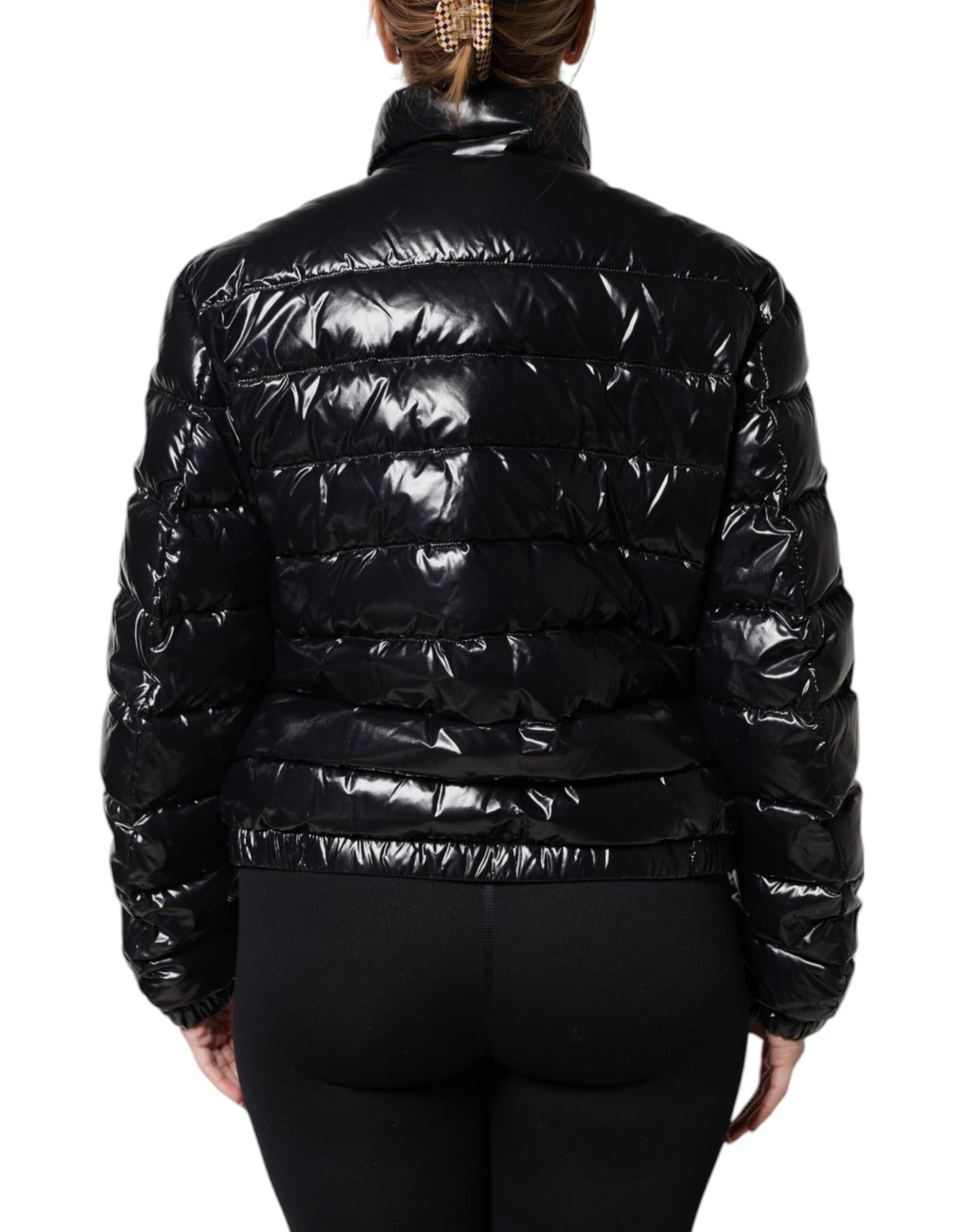Dolce & Gabbana Black Logo Plaque Full Zip Puffer Jacket