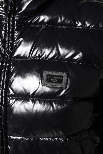 Dolce & Gabbana Black Logo Plaque Full Zip Puffer Jacket