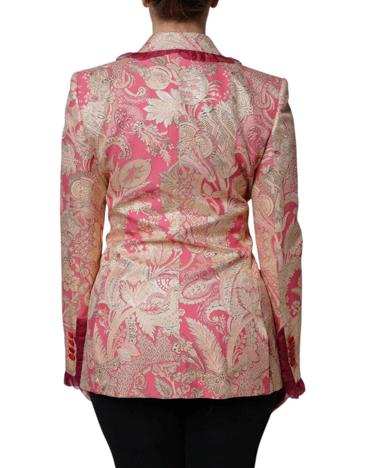 Dolce & Gabbana Pink & Gold Floral-Jacquard Double-Breasted Blazer