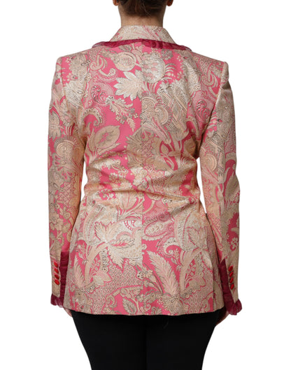 Dolce & Gabbana Pink & Gold Floral-Jacquard Double-Breasted Blazer