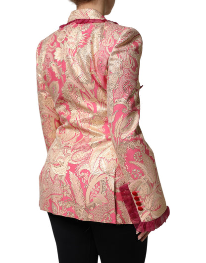 Dolce & Gabbana Pink & Gold Floral-Jacquard Double-Breasted Blazer