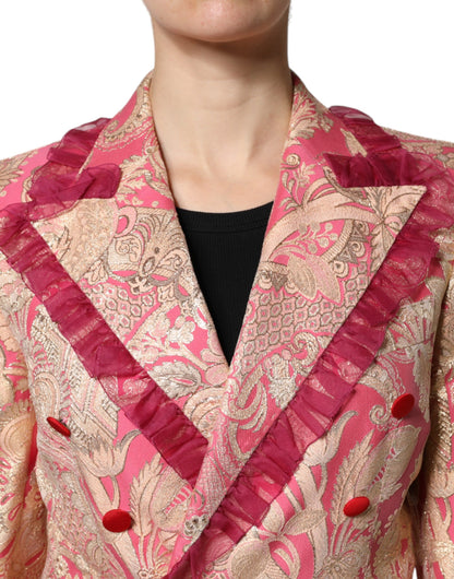 Dolce & Gabbana Pink & Gold Floral-Jacquard Double-Breasted Blazer