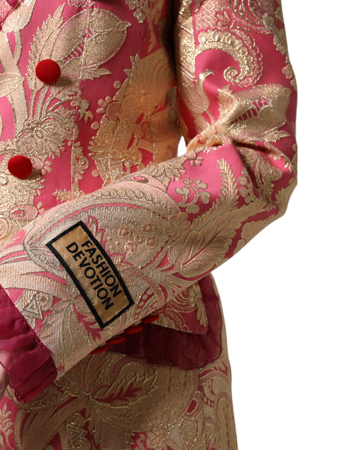 Dolce & Gabbana Pink & Gold Floral-Jacquard Double-Breasted Blazer