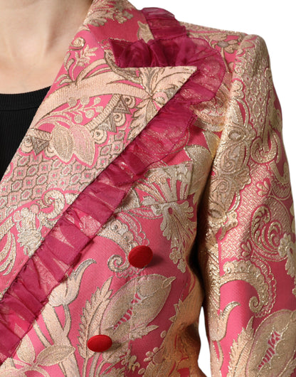 Dolce & Gabbana Pink & Gold Floral-Jacquard Double-Breasted Blazer