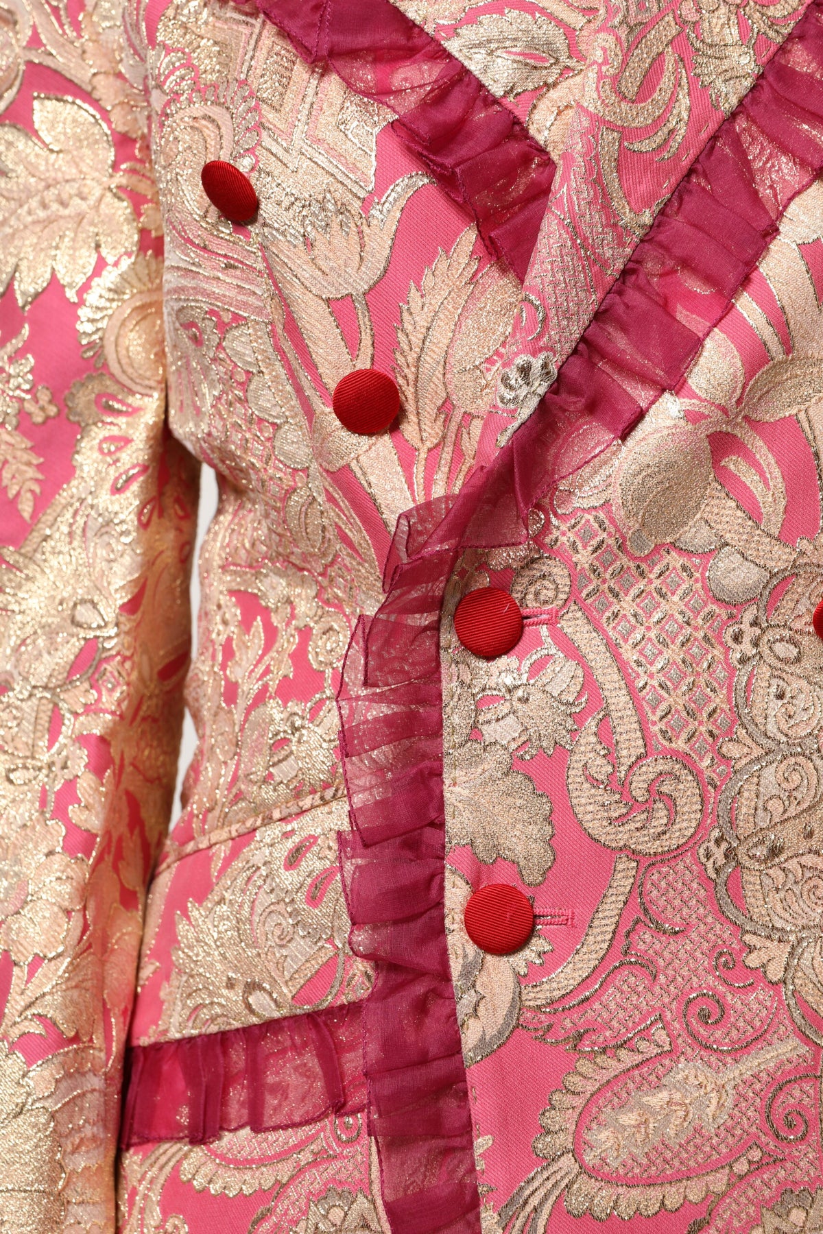 Dolce & Gabbana Pink & Gold Floral-Jacquard Double-Breasted Blazer