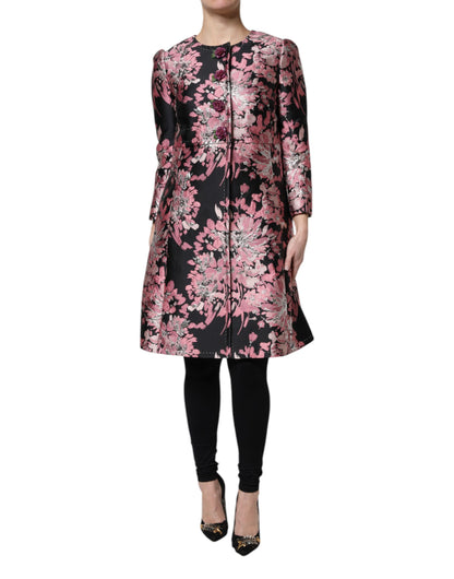 Dolce & Gabbana Pink Black Floral Brocade Trenchcoat Jacket