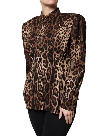 Dolce & Gabbana Brown Leopard Silk Button Down Coat Jacket