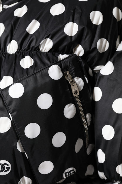 Dolce & Gabbana Black White Polka Dot Full Zip Puffer Jacket