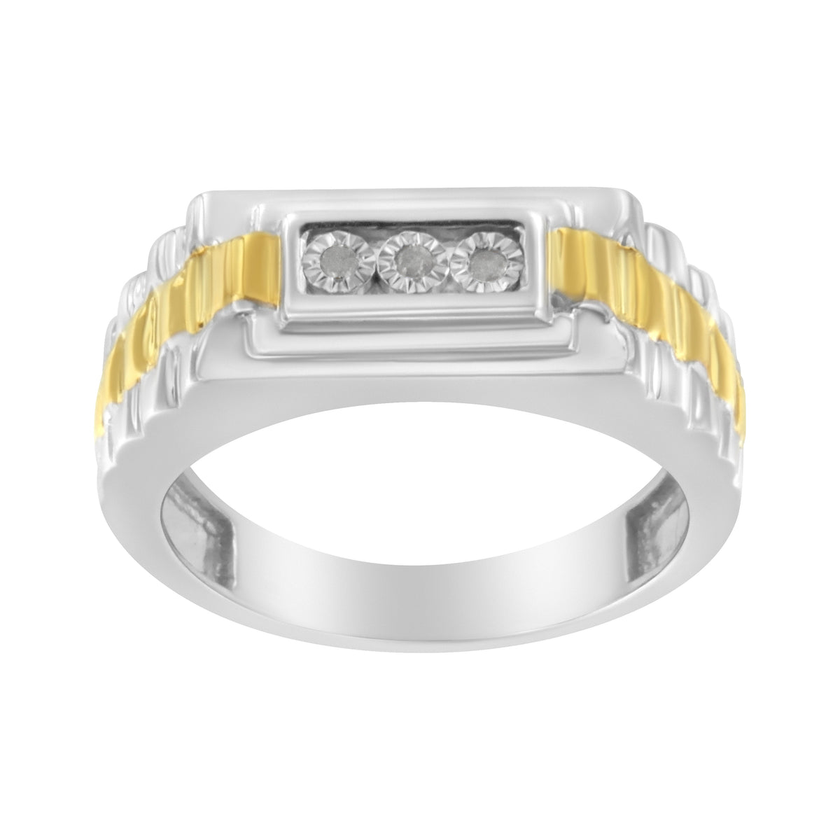 10K Yellow Gold Plated Sterling Silver Diamond Gentlemen's Fashion Ring