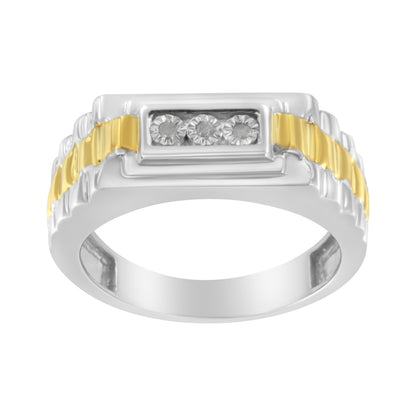 10K Yellow Gold Plated Sterling Silver Diamond Gentlemen's Fashion Ring