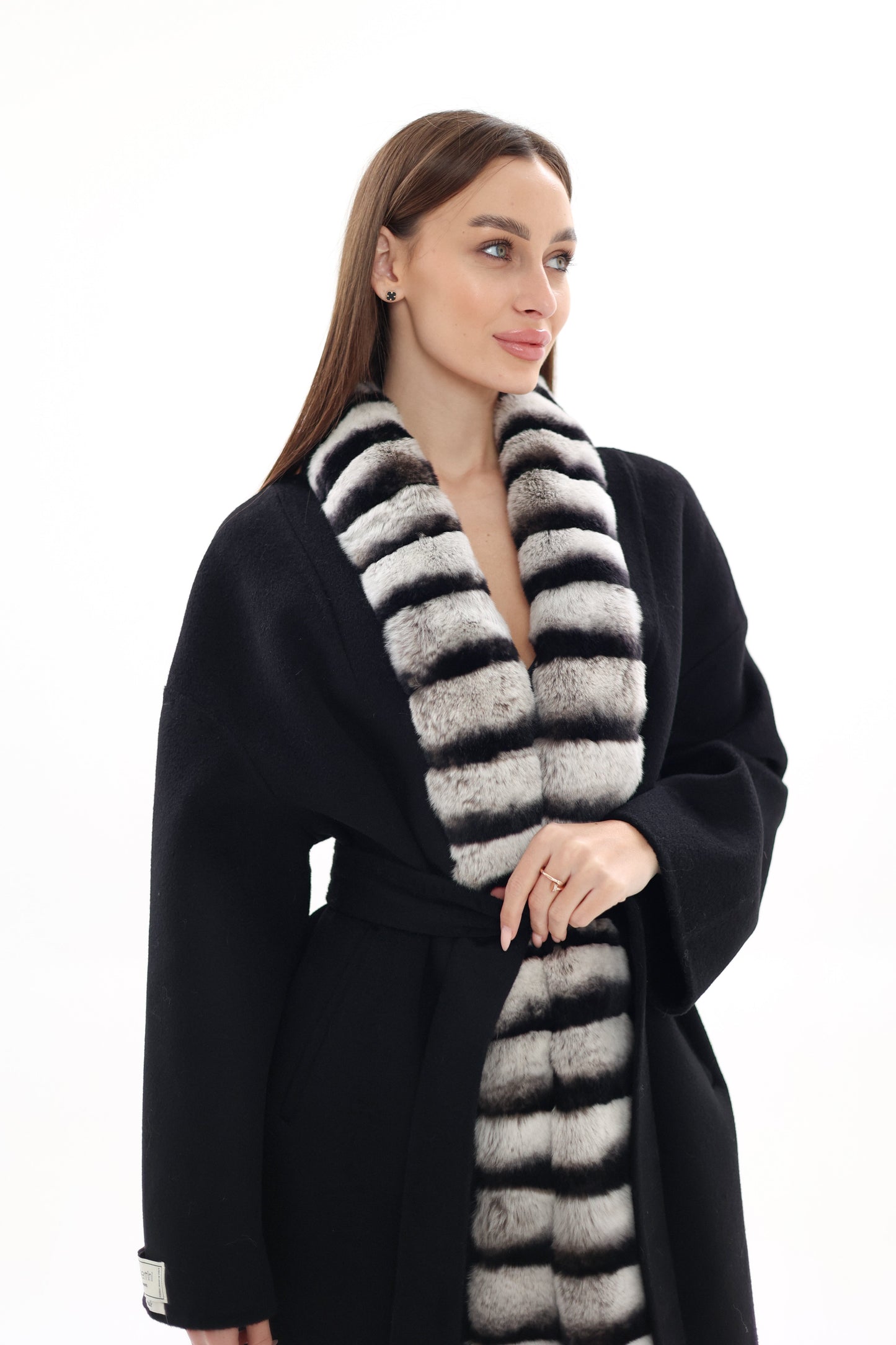 French Orylag Fur Italian Cashmere Wool Coat 85cm