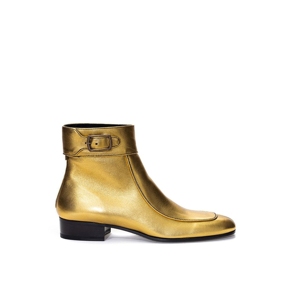 Saint Laurent Gold Leather Buckle Ankle Boots