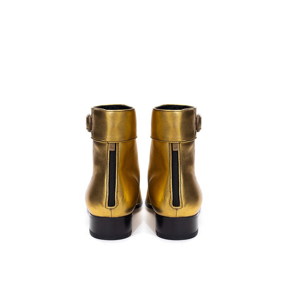 Saint Laurent Gold Leather Buckle Ankle Boots