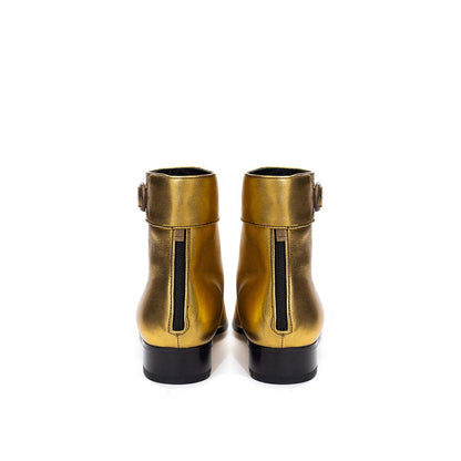 Saint Laurent Gold Leather Buckle Ankle Boots
