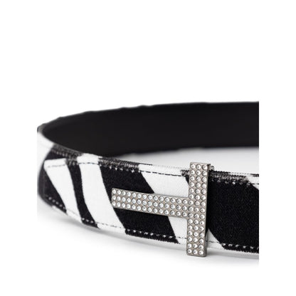 Tom Ford Crystal Logo Buckle Zebra Print Velvet Belt