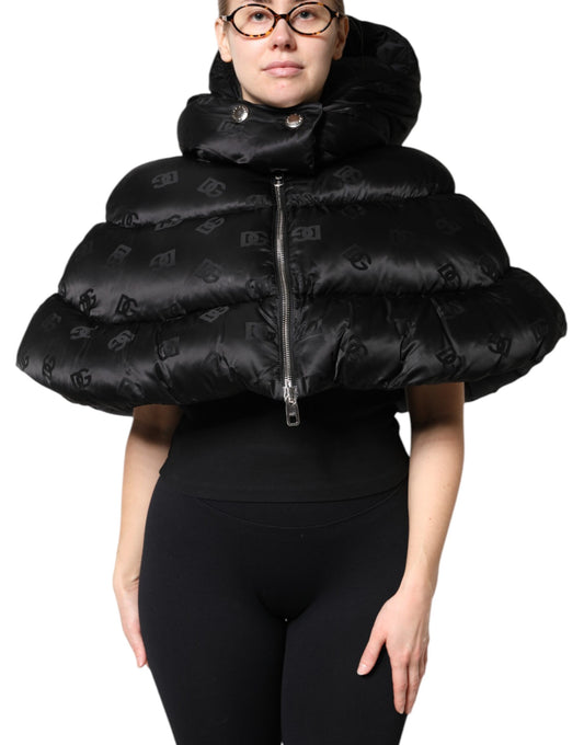 Dolce & Gabbana Black Padded Puffer Hooded Full Zip Cropped Jacket