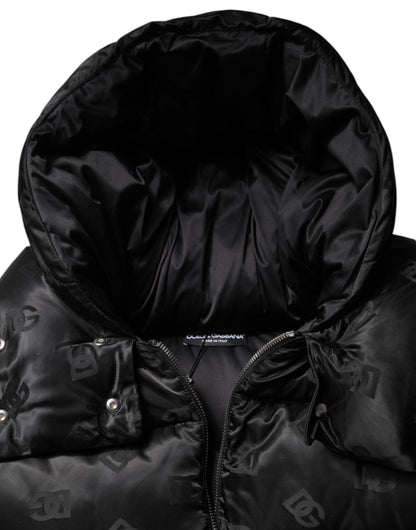 Dolce & Gabbana Black Padded Puffer Hooded Full Zip Cropped Jacket