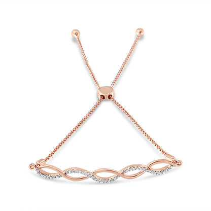 14K Rose Gold Plated Sterling Silver Diamond Infinity Twist Bolo Bracelet