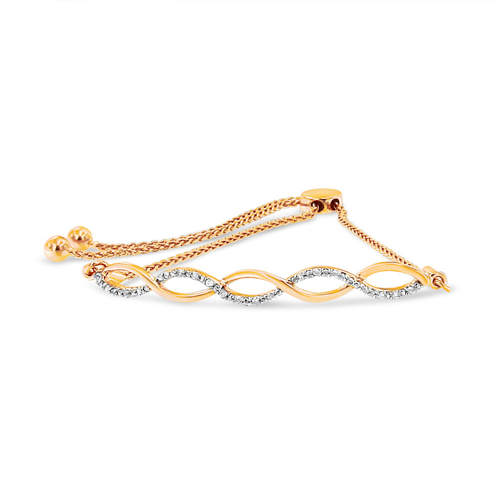 14K Rose Gold Plated Sterling Silver Diamond Infinity Twist Bolo Bracelet