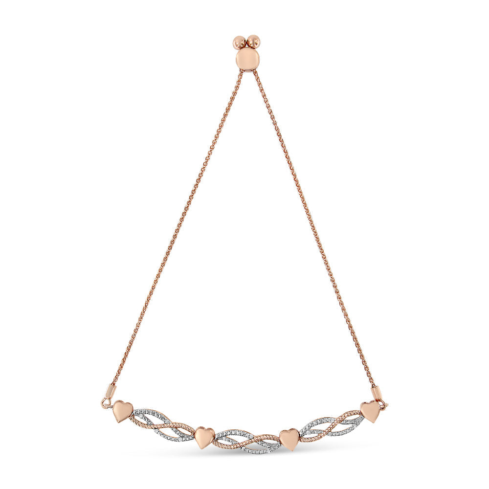 Rose Gold Plated Sterling Silver Diamond Infinity Heart Bolo Bracelet