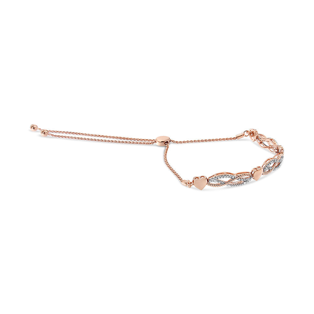 Rose Gold Plated Sterling Silver Diamond Infinity Heart Bolo Bracelet