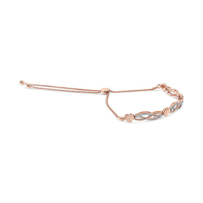 Rose Gold Plated Sterling Silver Diamond Infinity Heart Bolo Bracelet