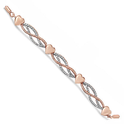Rose Gold Plated Sterling Silver Diamond Infinity Heart Bolo Bracelet