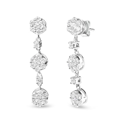 14K White Gold Diamond Composite Cluster Floral Drop Earrings