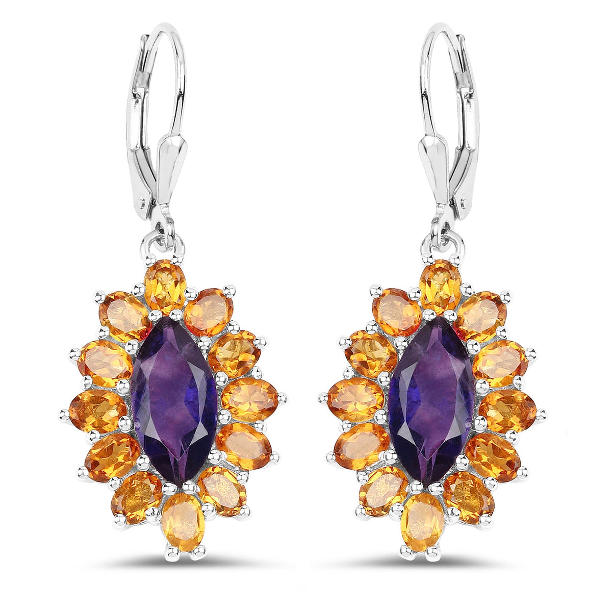 6.54 Carat Genuine Amethyst & Madeira Citrine .925 Sterling Silver Earrings