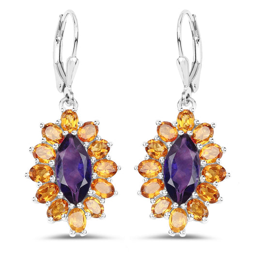 Sterling Silver Amethyst and Madeira Citrine Dangle Earrings