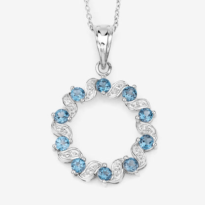 Sterling Silver London Blue Topaz and White Topaz Circle Pendant
