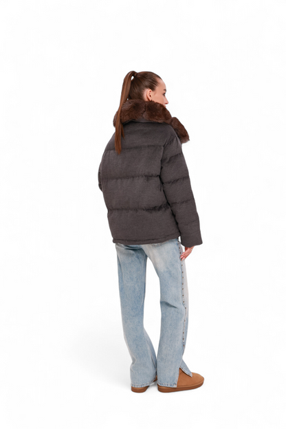 Elisa Polar Fox Fur Cashmere Effect Down Coat
