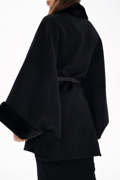 Scandinavian Mink Fur Double Face Wool Poncho