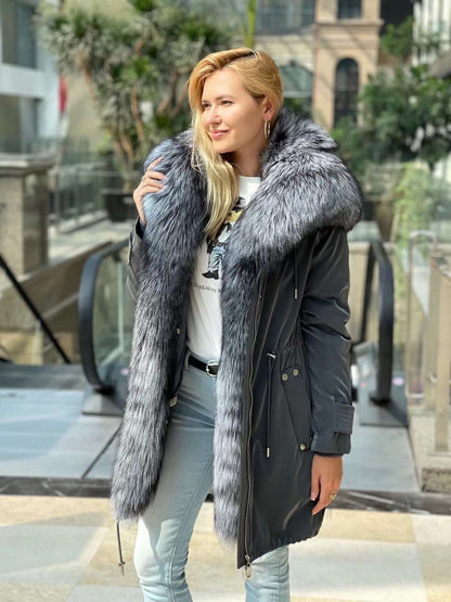 Silver Fox Fully Lined Hood Rabbit Insulated Parka