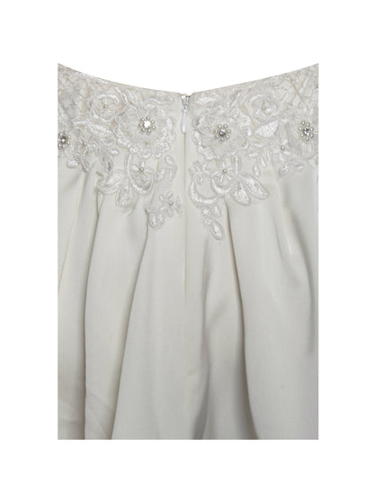 Idalia Pearl White Beaded Lace Trim Backless Halter Mini Dress