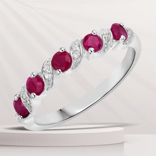 Sterling Silver Ruby and White Topaz Ring