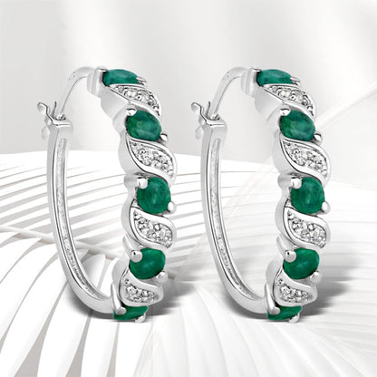 1.08 Carat Genuine Emerald and White Topaz .925 Sterling Silver Earrings