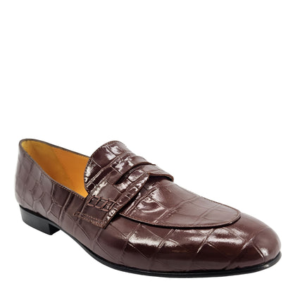 Madison Maison Chocolate Croc-Embossed Leather Flat Loafers