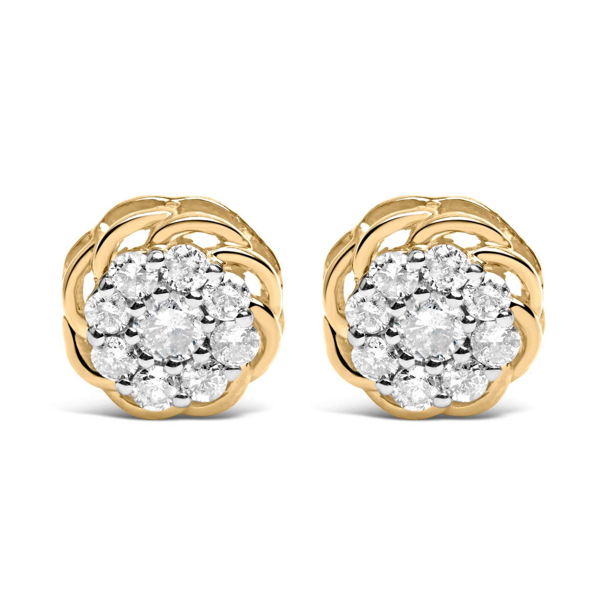 10K Yellow Gold Plated Sterling Silver 1/2 Cttw Diamond Cluster Stud Earrings