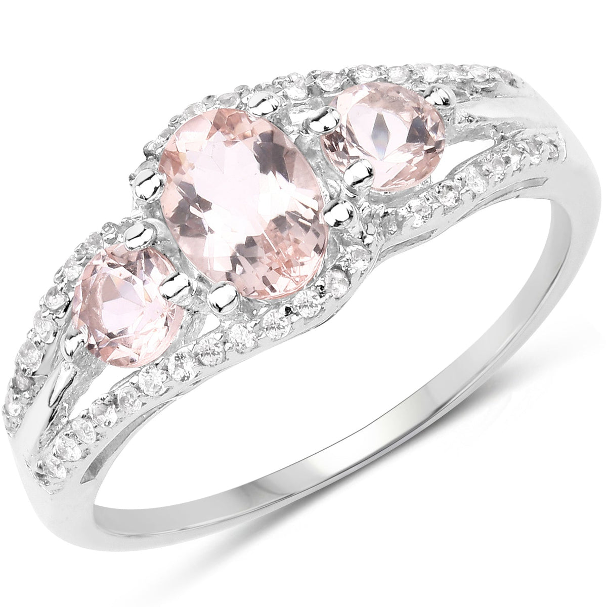 Sterling Silver Morganite & White Topaz Ring