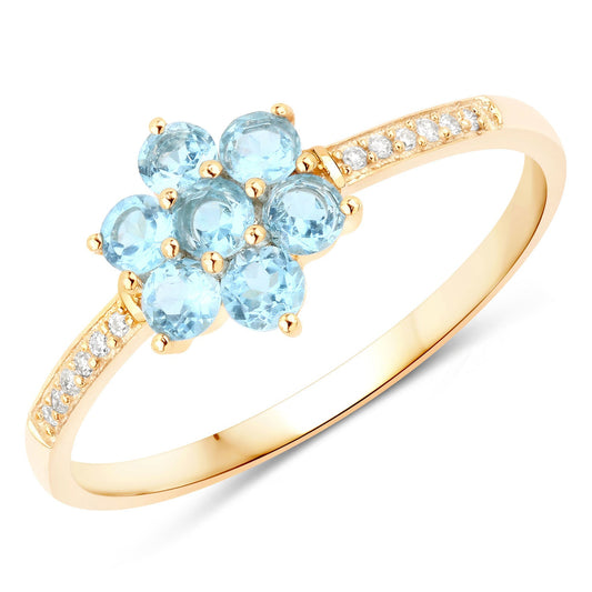 Yellow Gold Swiss Blue Topaz and Diamond Floral Ring